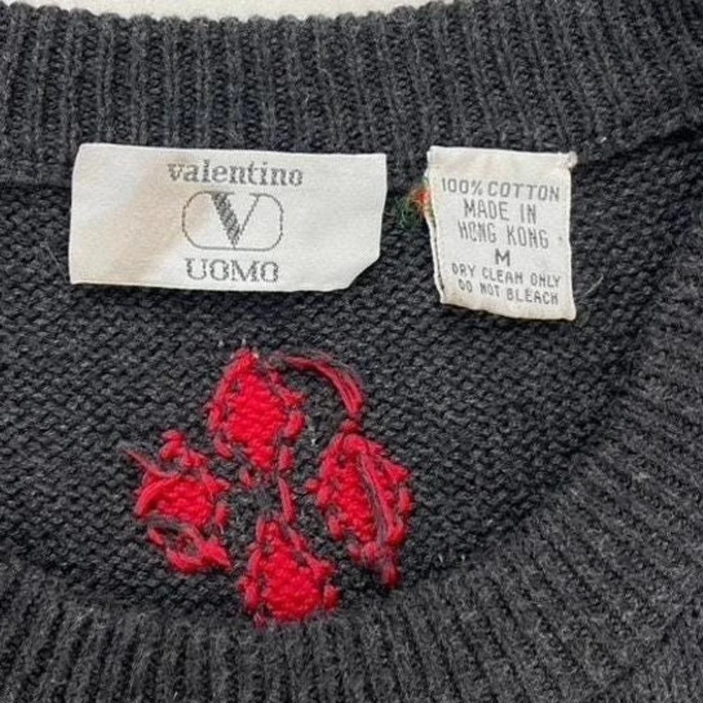 Vintage VALENTINO UOMO Mens Sweater (M) Gray Cotton Diamonds Dad Grandpa 90s Ski